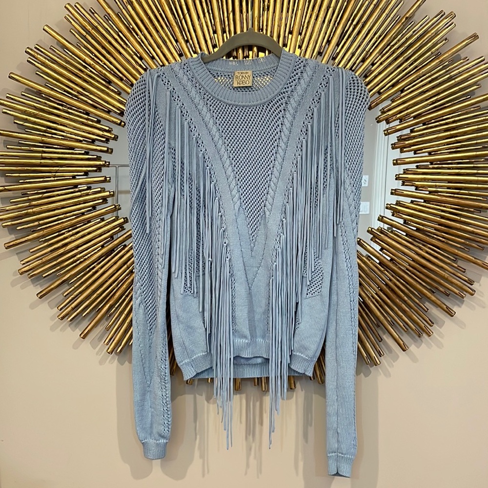 Torn By Ronny Kobo Blue Knit Sweater